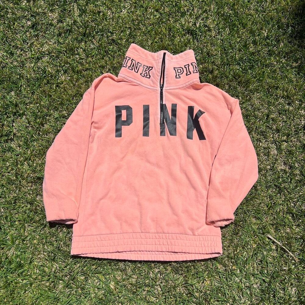 Pink y2k quarter zip spell out womens size XS